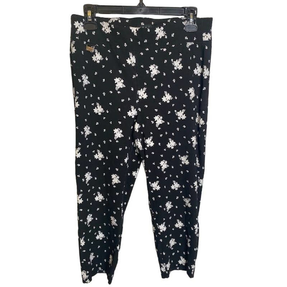 Grace Women's Cropped Pants Sz‎ Medium Stretch Black/White Floral